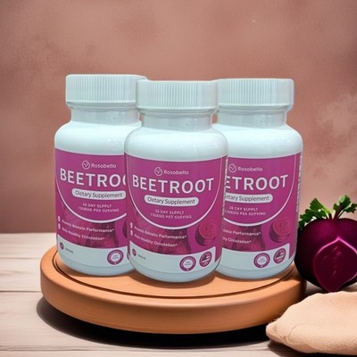 3PCS Rosabella Organic Beet Root 60 Capsules Natural Energy Boost Blood Pressure