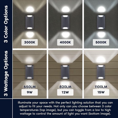 Luxrite LED Outdoor Up-Down Wall Sconce 3CCT Wattage Select IP65 8" Aluminum ETL - Picture 2 of 7