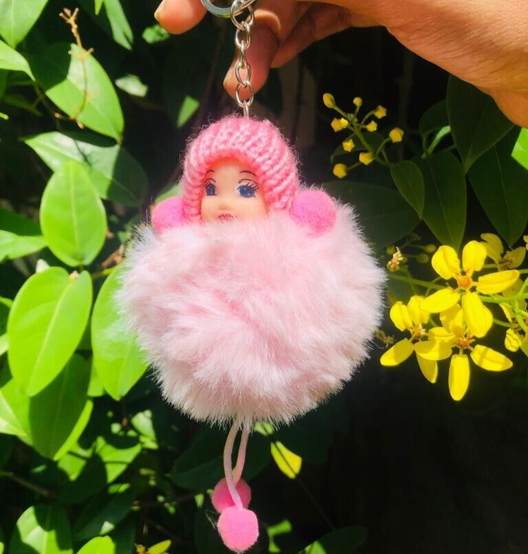 Cute Baby Doll Fluffy Key Tag Key Ring Key Chain Ceylon Gift Free