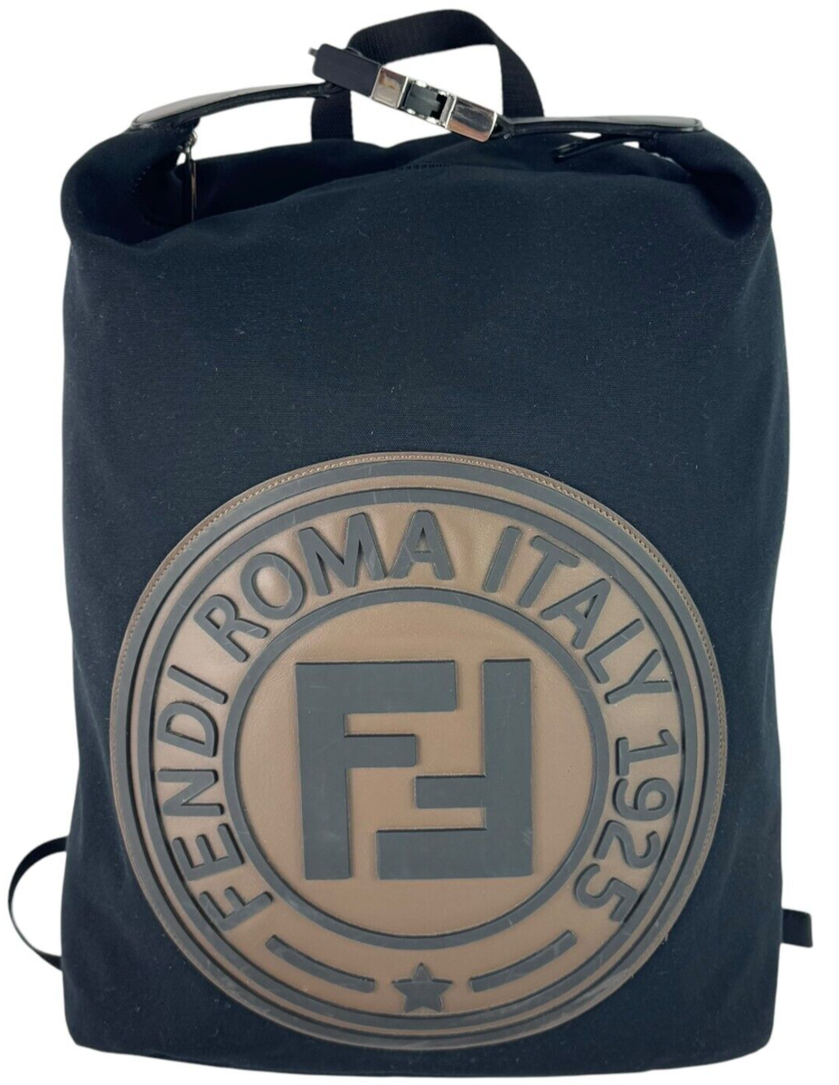 FENDI Roma Black Canvas 1925 Stamp Backpack Made in Italy Unisex
