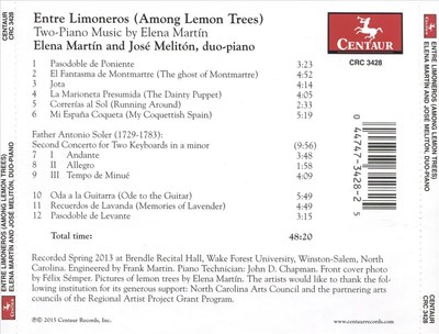 ENTER LIMONEROS (AMONG THE LEMON TREES): TWO-PIANO MUSIC BY ELENA MART¡N NEW CD