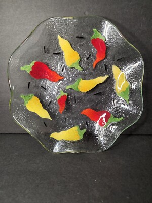 Sydenstricker 9'' Fused Glass Chili Pepper Waved Edge Plate