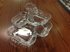 Vintage Cambridge Glass Fan Handled Divided Tidbit Candy Dish