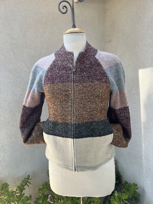Jacket Dries Van Noten short wool stripes earth tones Sz 38 XS