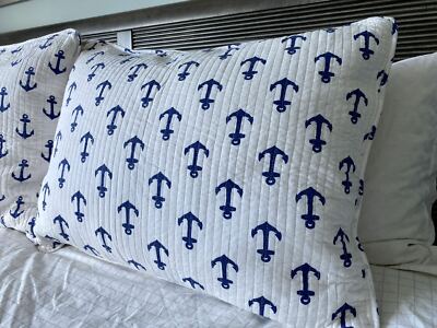 Pair of Max Studio Quilted Strips/Iron Anchor Cotton Standard Pillowcases