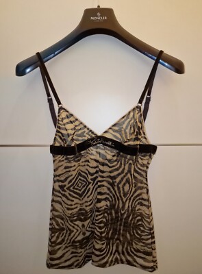 ROBERTO CAVALLI - NUDE / BROWN TIGER TANK TOP LINGERIE TOP SIZE 40