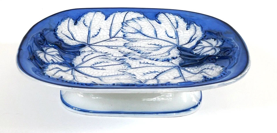 Antigua compota de hojas azules y blancas Thomas Dimmock del siglo XIX perla c1850s Foto 2 de 4