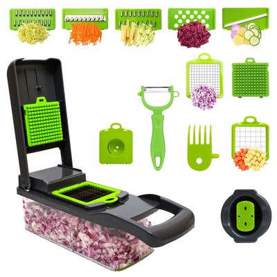 16piece Vegetable Chopper. Interchangeable Blades For Grating Chopping Dicing Mi