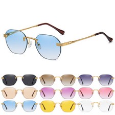 Trendy Rimless Rectangle Sunglasses Unisex Stylish Vintage Tinted Small Glasses