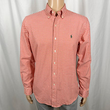 Vintage Ralph Lauren Men Medium Orange Gingham Check Long Sleeve Button-Up Shirt