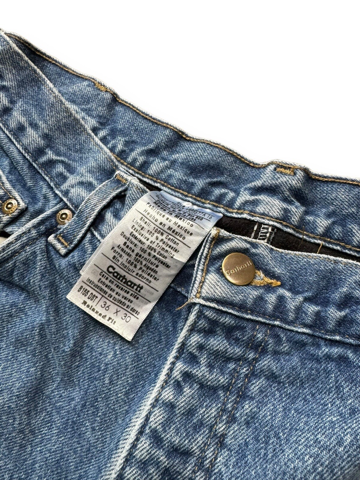 Carhartt Fleece Lined Denim Blue Carpenter Work Jeans W36” L30” image 2