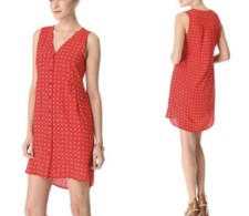 Madewell Odette Silk Floral Button Front Dress Sleeveless Red Sz XS