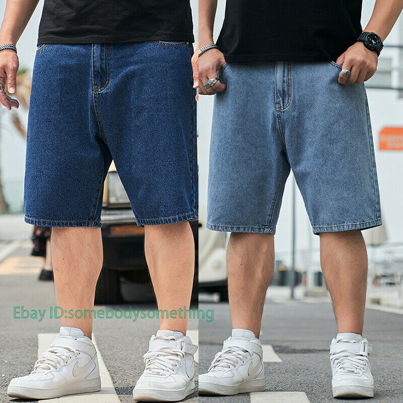 Mens Jeans Shorts Denim Pants Baggy Hip-Hop Casual Loose Trousers