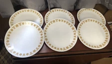 Six Corelle Corning Salad Luncheon Plates 8 1/2" BUTTERFLY GOLD Pattern 