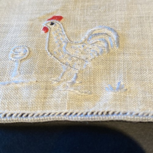 4 Vintage Blue Rooster w/ Cocktail Embroidered Napkins Handmade + Xtra 3 - Picture 9 of 12