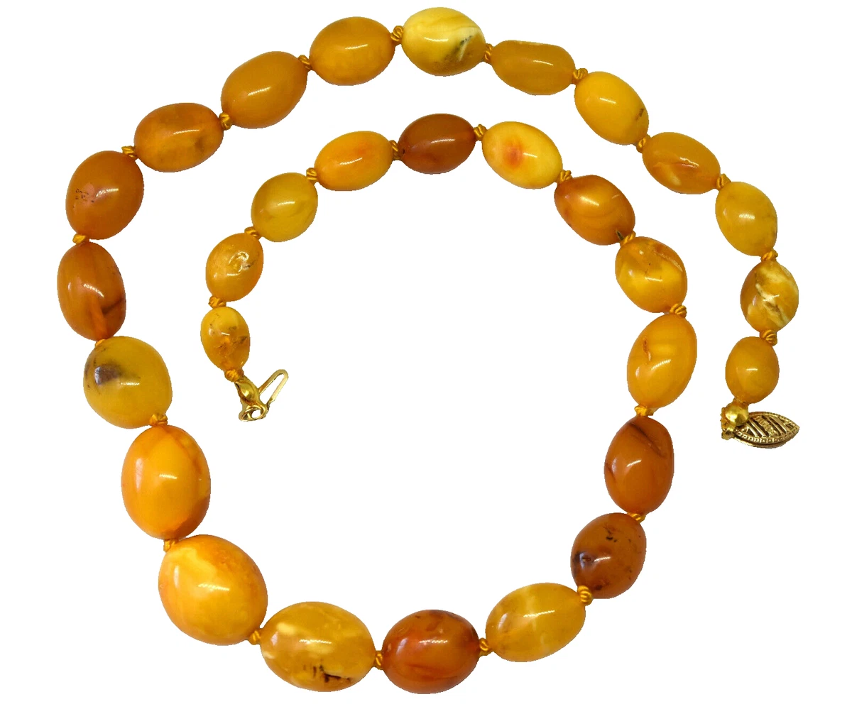 Vintage Natural Baltic Butterscotch Amber Necklace with 14K Solid