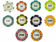 Monte Carlo Smooth 14 Gram Poker Chips Sample Set Pack - 10 Denominations NEW