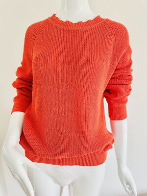 Vicolo Pullover Pulli Orange Rot Baumwolle Strick Ripp Rundhals One Size M L