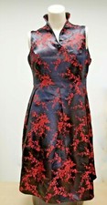 UNIQUE Cheongsam princess seam dress Black w/ vivid red floral design plus size