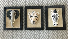 African Animal Head Mask 3D Art Wall Decor Set of 3 Cheetah Zebra Elephant
