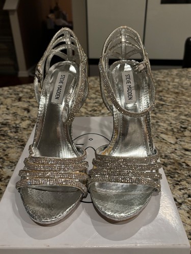 steve madden heels 9.5 silver strappy heels