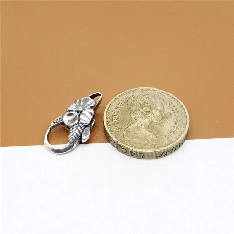 925 Sterling Silver Flower Lobster Claw Clasp Connector for Bracelet Necklace - Image 2 of 4
