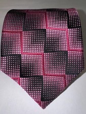Hot - Croft  Barrow Men's Tie - 100 Silk - Pink Black geometric - 59" x 3 1/2"