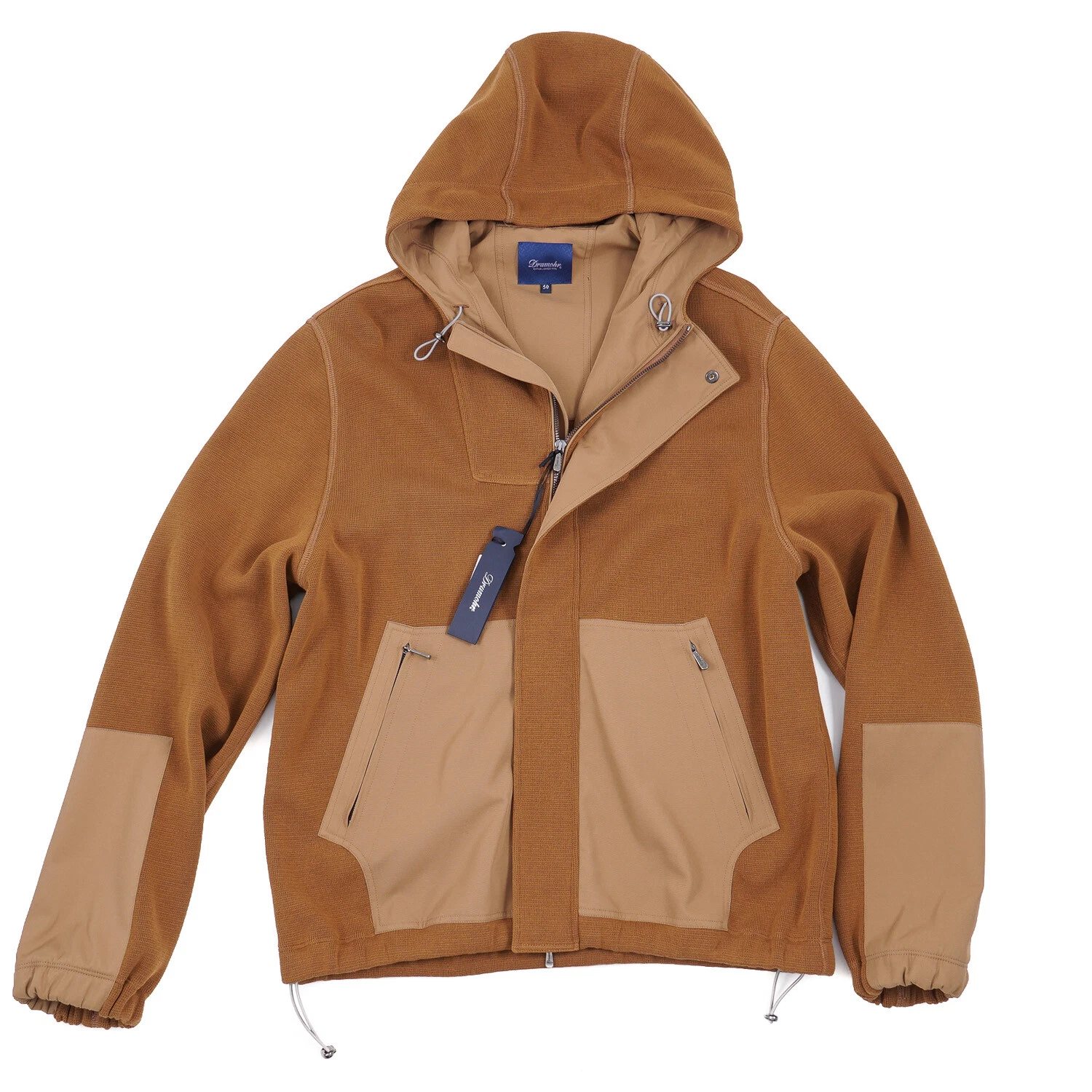 Drumohr Camel Knit Cotton Hooded Anorak Jacket with Panel Details L (Eu 50) - product detail image 1