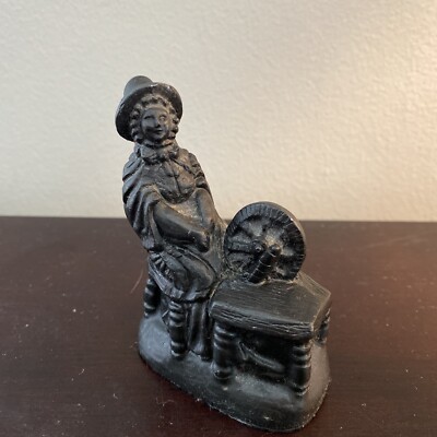 Vintage  Kingmaker  Lady Sewing Figurine Hand Made With Real Welsh Coal