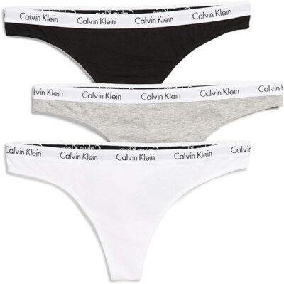 Calvin Klein Women's Carousel 3 Pack Thong, Black/White/Grey Heather, LARGE