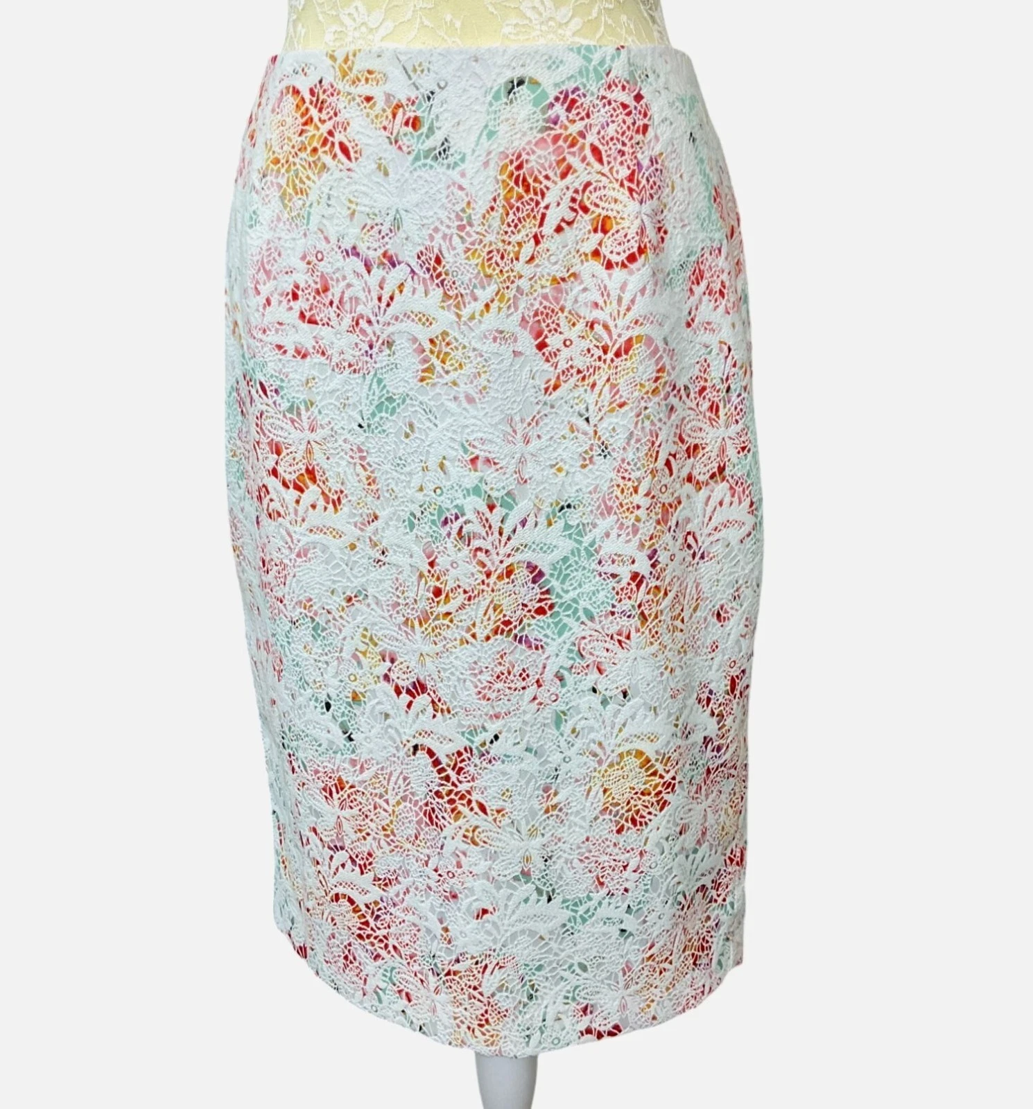 Attention Textured Pastel Floral Lace Patterned Aqua Lined Skirt Size 12