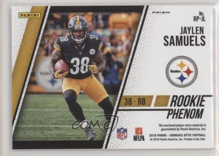 2018 Donruss Optic Horizontal Red & Yellow Prizm Jaylen Samuels #RP-JL RC - Image 2 of 2