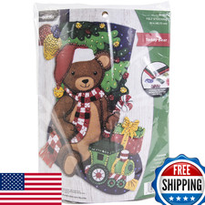 Bucilla 89231E Felt Applique Christmas Stocking Kit, 18", Teddy Bear