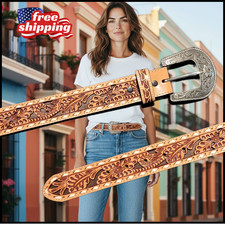 Ladies Western Floral Embossed Tan Belt   Removable Buckle - Sizes M, XL, 2XL