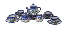 Blue Rose Polish Pottery Garden of Eden Miniature Tea Set