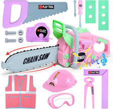 Pink Chainsaw Set, Kids Pretend Play Tool Set, Outdoor Electronic Chainsaw Toy,