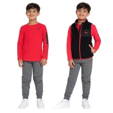 PUMA Boys' 3-piece Vest Set includes 1 vest, 1 long sleeve tee, 1 jogger,Size 2T