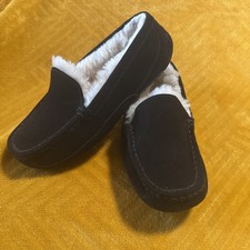 New Ugg Ansley Women's Suede Sheepskin Moccasin Slippers Black/Cream Size 7
