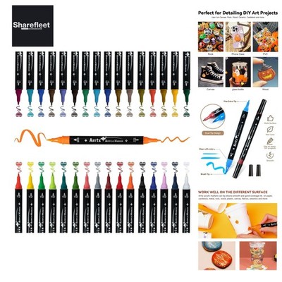 Acrylstifte für Steine Bemalen, 32 Farben Marker Dual-Tip-Pinsel und feine , ...