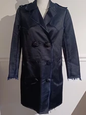 Lanvin For H & M Womens Black Silk Coat Jacket Beaded Buttons 