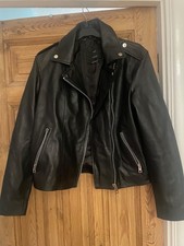 mango black leather biker jacket size large