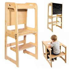 Torre di Apprendimento per Bambini 3 in 1 Pieghevole Montessori Learning Tower Sgabello a Pedana
