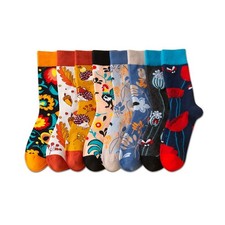 Men's Cotton printed Colorful Funky mid socks 8-Pack 6.5-10