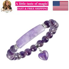 Healing Stone Bracelet 8mm Beads Chakra Crystal Energy Heart Charm Bracelet H...