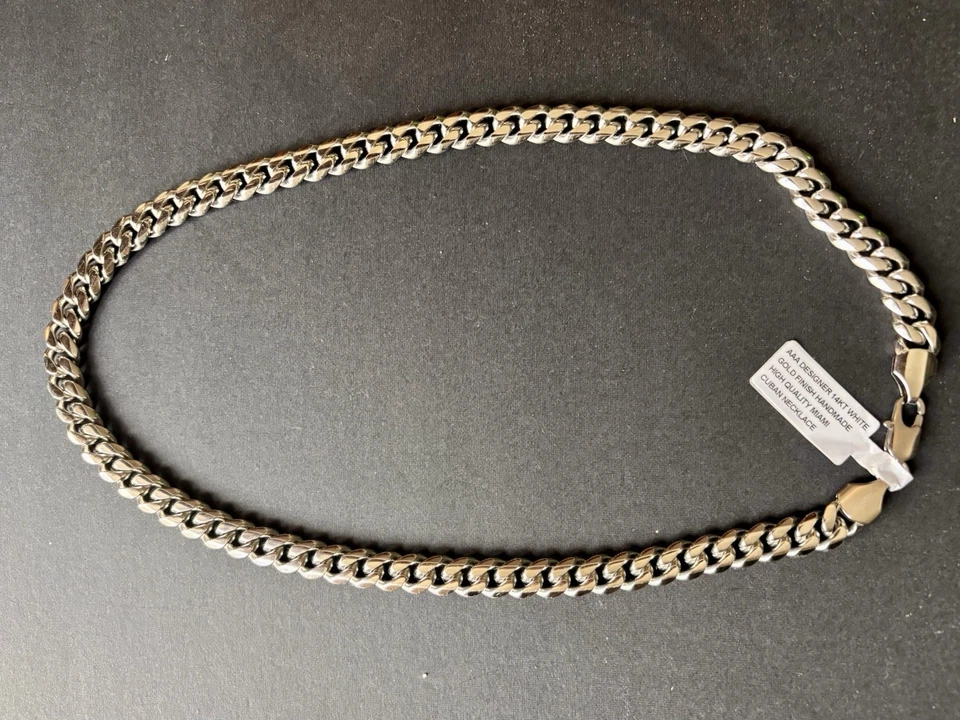 Oro blanco de la más alta calidad relleno sobre acero inoxidable. Collar de 22 pulgadas, 10 mm Foto 3 de 4