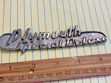 Vintage 1940s Plymouth Special Deluxe Emblem Nameplate Badge - Look