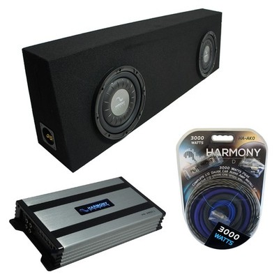 Universal Regular Cab Truck Harmony F104 Dual 10'' Black Sub Box & HA-A800.1 Amp