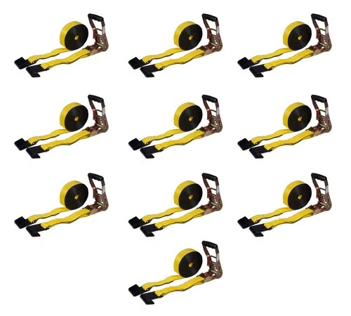 Ratchet Tie-Down Straps w/ Flat Hook 10,000 Lbs Capacity - Yellow (10 Pack)