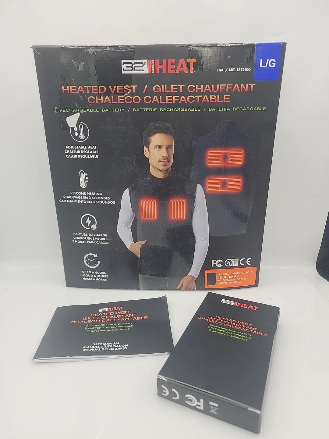 32 Degrees Rechargeable Heated Vest 4 Zones NEW Large L 6 hrs Free Shipping
