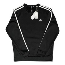 Adidas Sweatshirt Men s Large Black 3 White Stripe Fleece Crewneck Pullover NWT